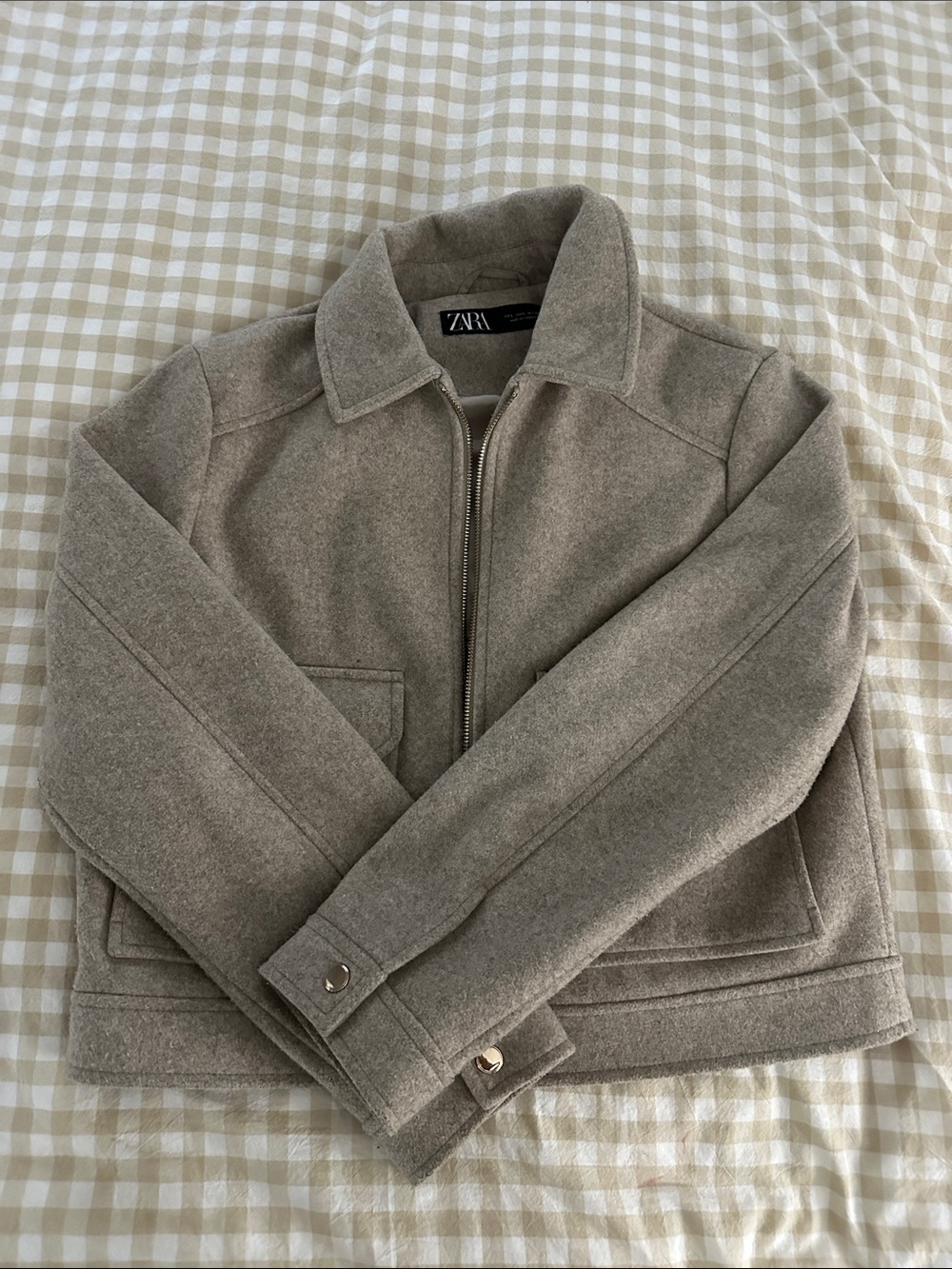 Zara Taupe Wool-Blend Zip Shirt Jacket